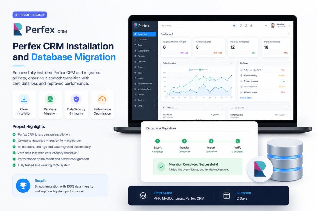 Perfex CRM Deployment with Complete Data Migration & Setup