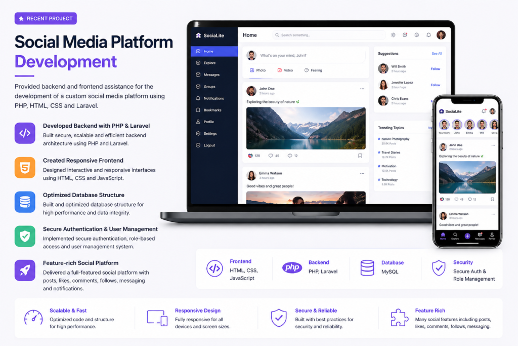 Social Media Platform Development with Laravel & Custom Backend Solutions